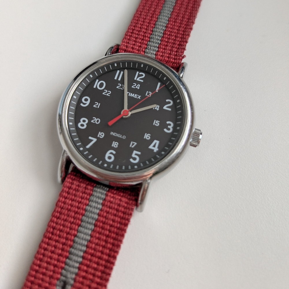 Timex Weekender Watch with Red and Gray Strap T2N653